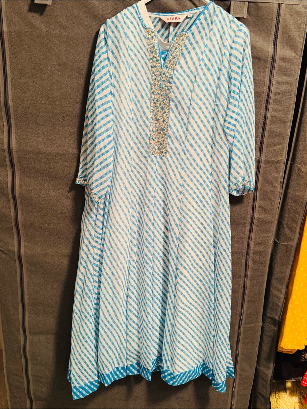 Biba Blue & White Striped jaipuri pajami suit